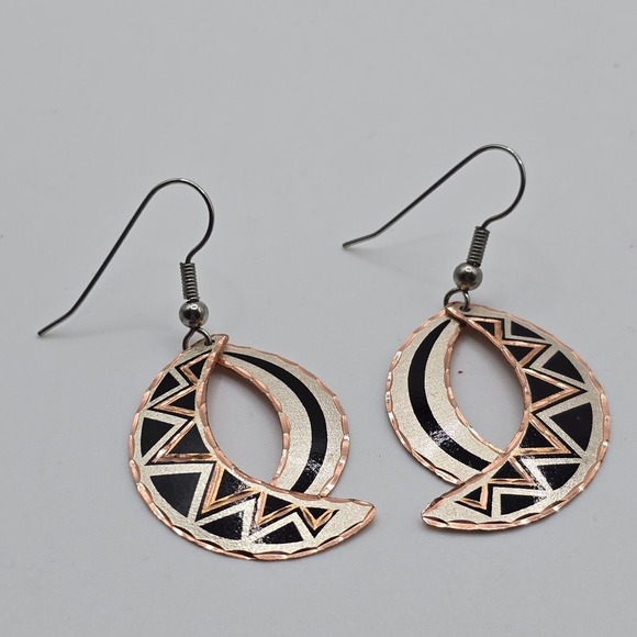 Crescent Moon‎ Cooper Earrings Dangle Tribal Elegant Womens Fashion Jewelry - Picture 1 of 8